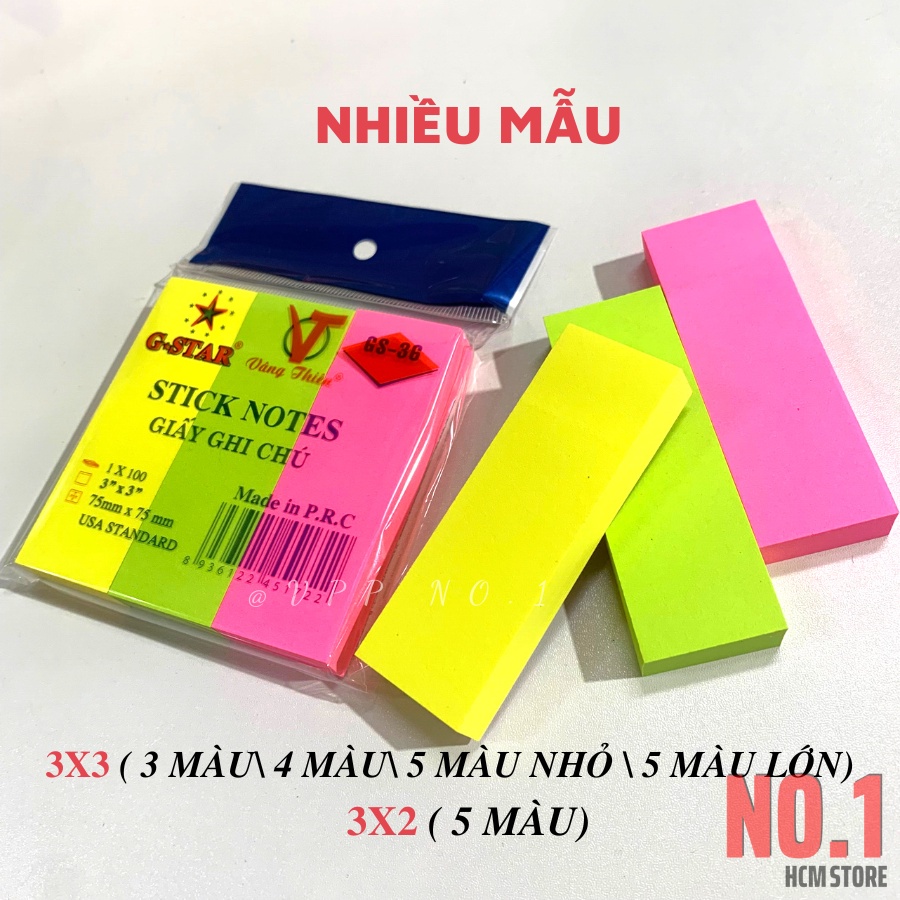 Xấp giấy note nhiều màu dạ quang Gstar GS 36 chuẩn USA xấp 100 tờ