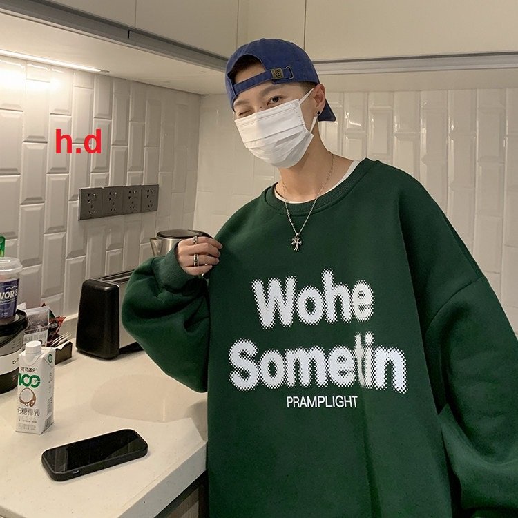 Áo sweater nam nữ in  wohe Chất nỉ cotton áo sweater form rộng