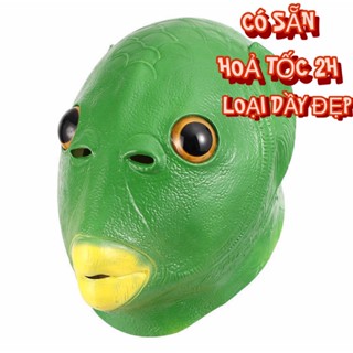 Mặt nạ đầu cá xanh sillicon loại dầy đẹp - Mặt nạ ếch xanh trùm đầu hóa trang quái vật cá chép - VPP Gấu Bông Baby