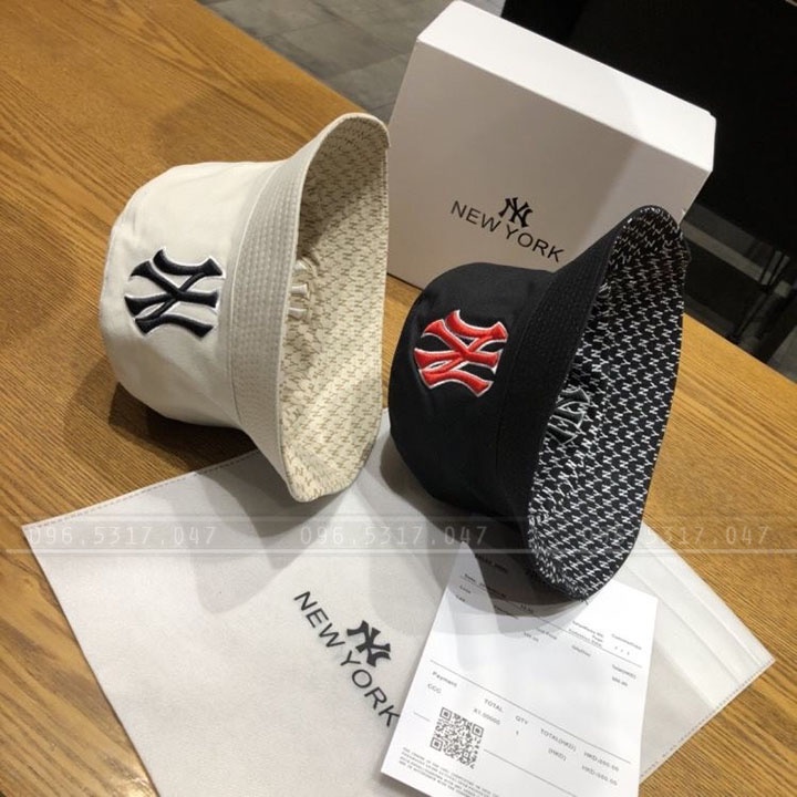 Mũ Nón Bucket NY Hai Mặt, Họa Tiết Monogram In Nổi, Phong Cách Năng Động Trẻ Trung
