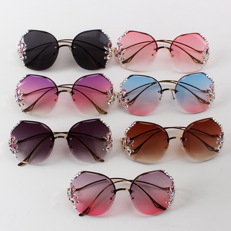 Kính Chống Nắng Tia UV Không Vành Đính Kim Cương Phong Cách Âu Mỹ Chất Lượng Cao Thời Trang Cho Nữ