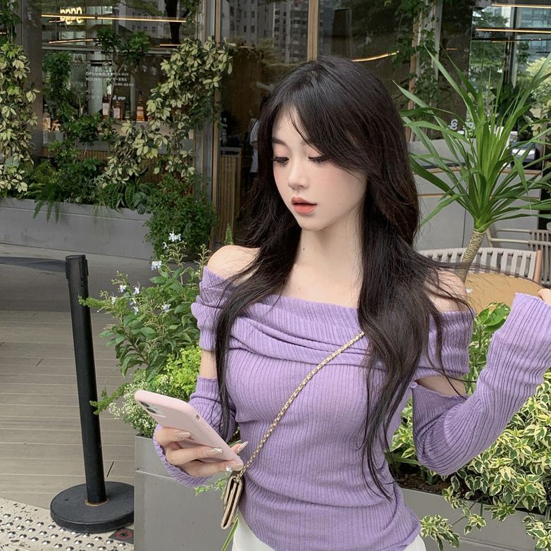 Áo Sweater Trễ Vai Tay Dài Dáng Ôm Thời Trang Mùa Thu Hàng Mới 2022 Dành Cho Bạn Nữ