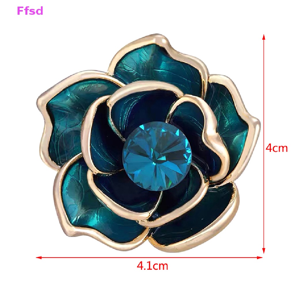 {Ffsd} Ghim Cài Áo Hình Hoa Trà Đính Đá Xanh Lam Tráng Men Thanh Lịch Cho Nữ * Hàng Bán Chạy