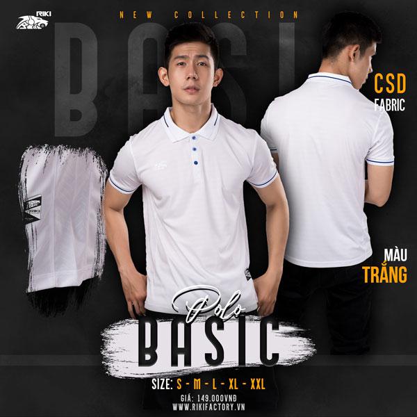 Áo Polo Thể Thao Áo Di Chuyển Đá Banh Riki Basic màu Trắng - Vải Thể Thao Poly Cá Sấu, Thoáng Khí, Thấm Hút Mồ Hôi