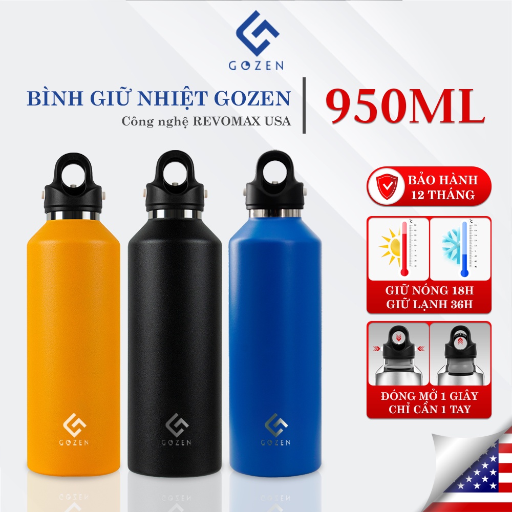 Bình giữ nhiệt Gozen 950ml inox cao cấp đóng mở một giây chỉ cần một tay Twist-Free Revomax bảo hành 12 tháng