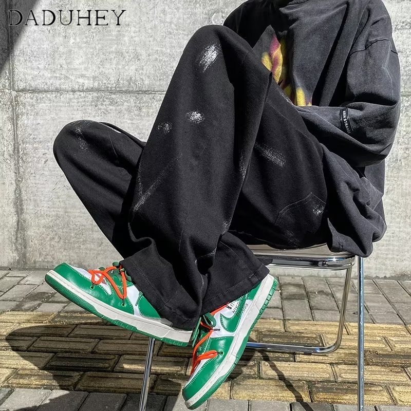 DaDuHey Men's Autumn Loose Straight Pants Fashion Brand Ins High Street Paint Spots Jeans Hip-Hop Fashion Casual Pants