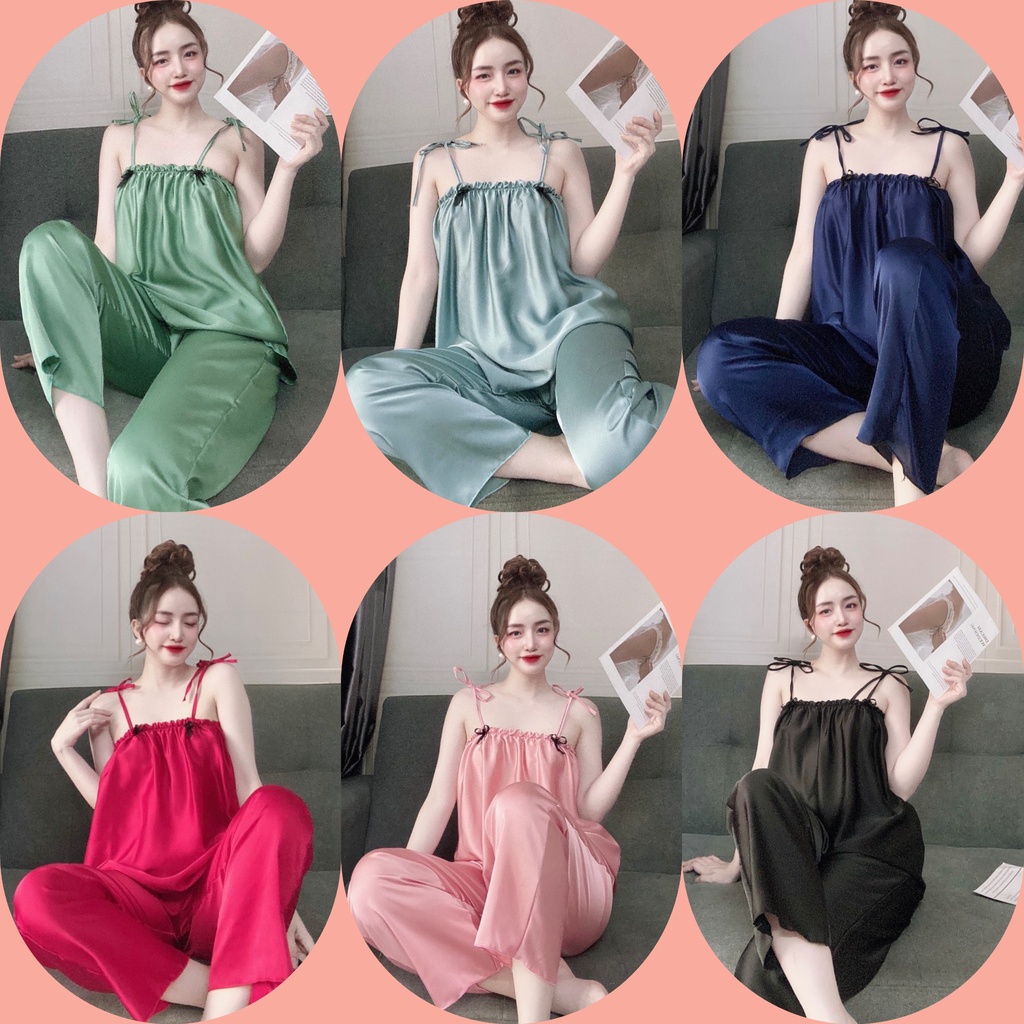 Đồ ngủ dài 2 dây, bộ mặc nhà chất satin mềm mát