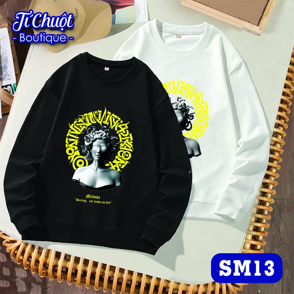 Áo sweater mikenco medusa, áo tay dài nỉ bông mikenco nữ thần rắn nam nữ form rộng thu đông