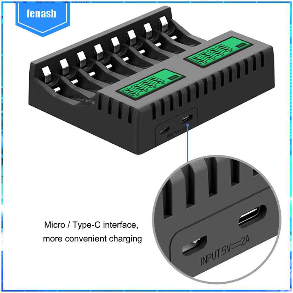 Bộ Sạc Pin Thông Minh 8 Ngăn DC 5V 2A 1.2V Ni-MH / Ni-Cd AA AAA