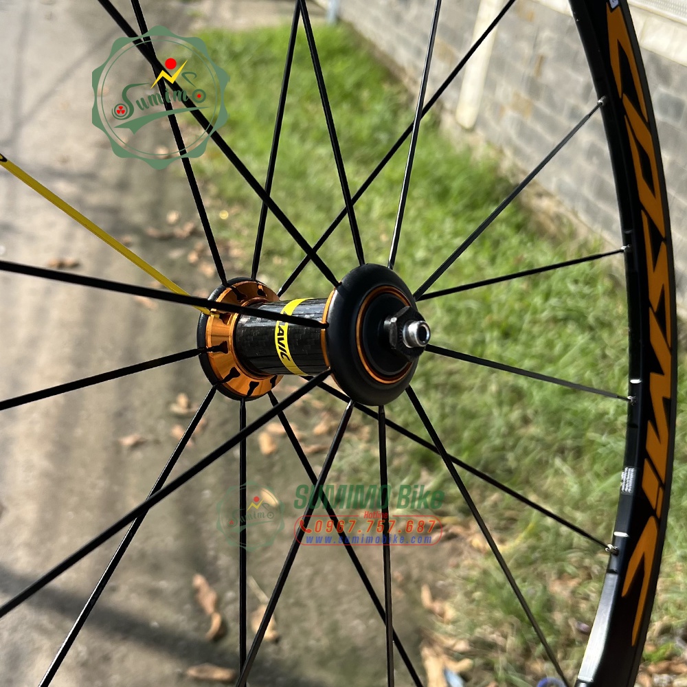 Bánh bộ nhôm MAVIC Cosmic Pro 700c 4cm - Đùm áo carbon - Thắng vành - Tem vàng