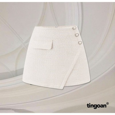 TINGOAN® - Chân váy tweed vạt lệch trắng CANDY FLOSS SKIRT/WH (có quần trong)