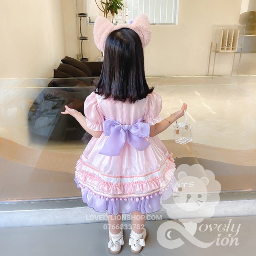 Bộ váy công chúa Lolita màu hồng tím cho bé gái+tặng băng đô như hình