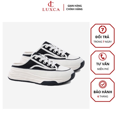 Giày Sục Thể Thao Nữ Đạp Gót LUXCA,Giày Sneaker Vải Canvas Đế Cao 5cm hở gót,giày sục nữ màu kem LUX886