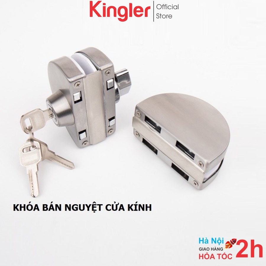 Khóa Bán Nguyệt Inox Cho Cửa Kính Cường Lực, Khóa Cửa Kính Lùa, Lắp Đặt Không Phải Khoan. Kingler 3205