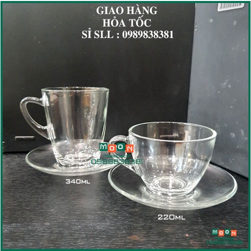 Cốc thủy tinh có quai kèm đĩa kê 340ml 220ml ly uống trà nóng