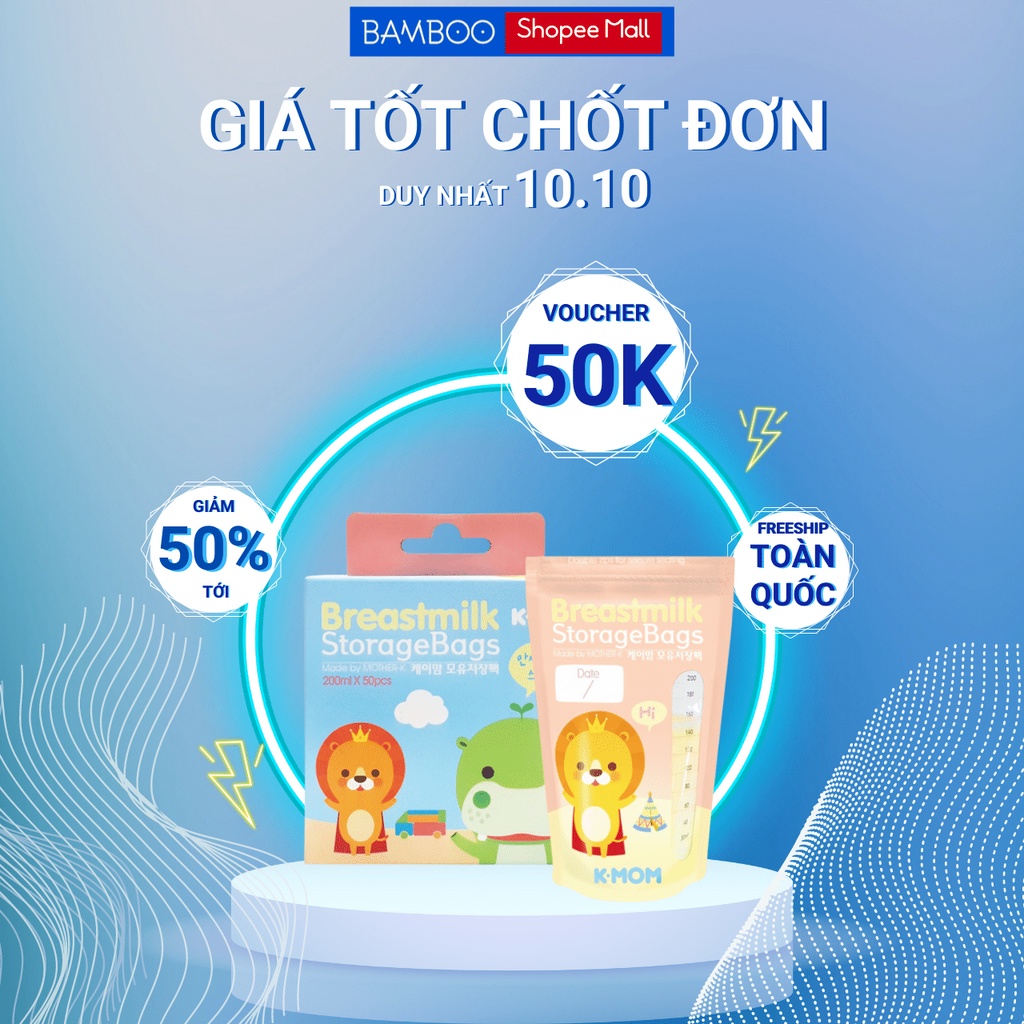 Túi trữ sữa K-Mom 200ml tiệt trùng sẵn khóa zip 2 lần chịu nhiệt từ -20 đến 110 độ C