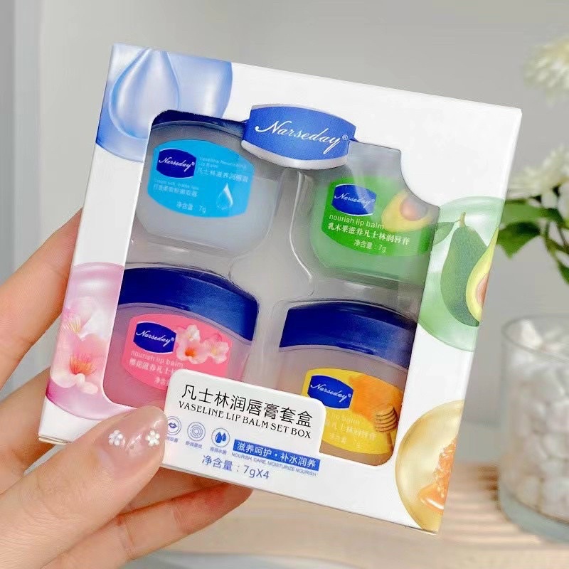 Set 4 hũ son dưỡng môi Vaseline cấp ẩm chống nứt nẻ môi