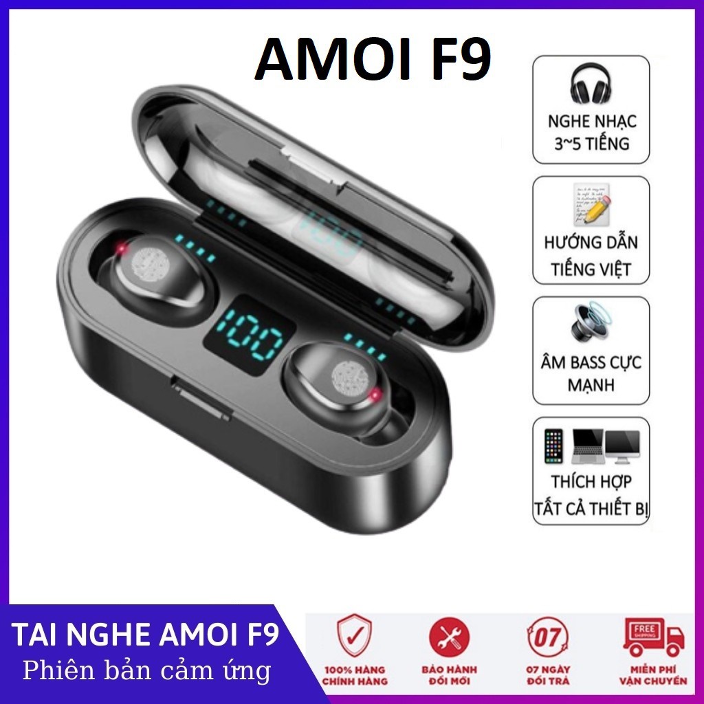 Tai nghe Bluetooth 5.2 Amoi F9 kiêm sạc dự phòng 2000 mAh bản quốc tế, có mic nghe gọi, kháng nước, bảo hành 12 tháng