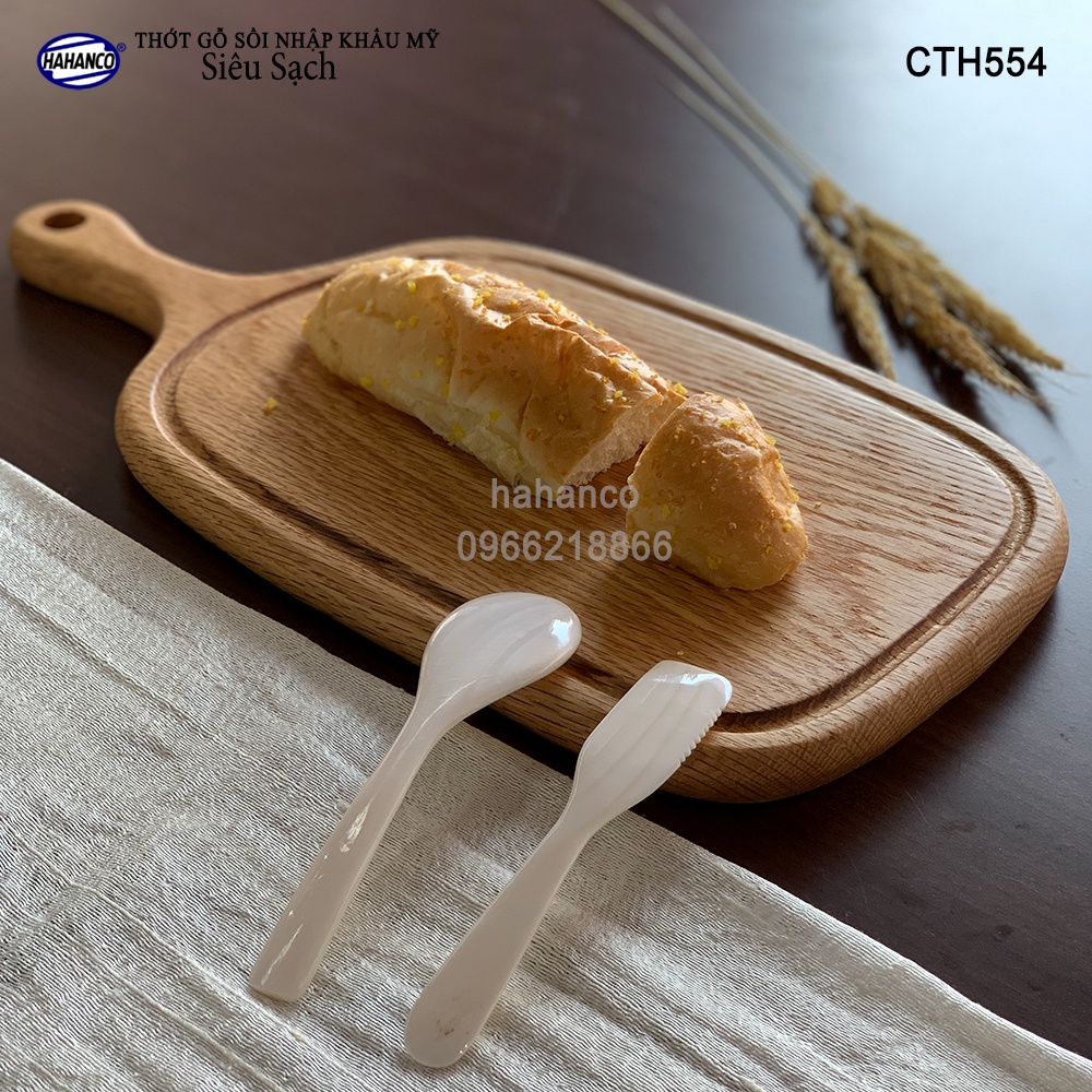 Thớt Tay Cầm Cỡ Lớn Gỗ Sồi HAHANCO Nhập Khẩu Mỹ Có Rãnh Bao Quanh/ Trang Trí- CTH554