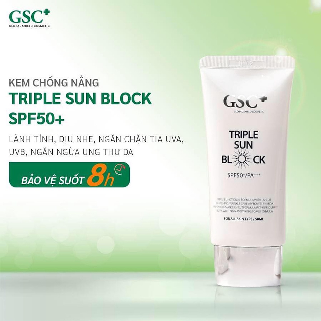 HÀNG NHẬP KHẨU-Kem chống nắng vật lý GSC Triple Sun Block SPF50+/PA+++ nâng tone trắng da nhẹ da khô da dầu mụn nhạy cảm