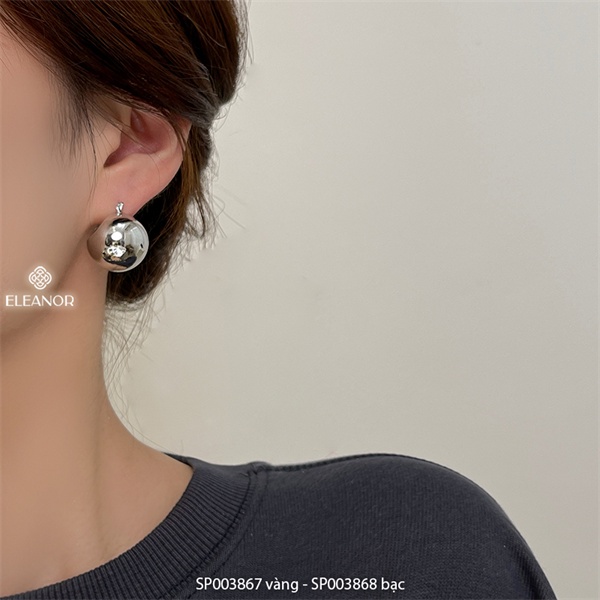 Bông tai nữ chuôi bạc 925 Eleanor Accessories hình cầu mặt trơn phụ kiện trang sức 3867