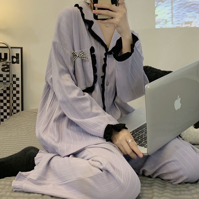 Bộ Đồ Ngủ Tay Dài Nhún Bèo Mẫu Mới 2022