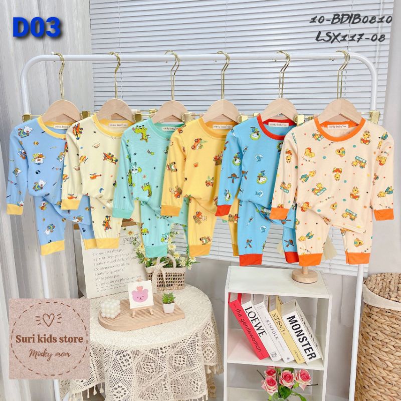 💖 Bộ dài tay minky mom (tag mới minly baby) thun lạnh in cây cho bé 7-30kg - Bộ dài tay minly baby mềm, mịn, mát