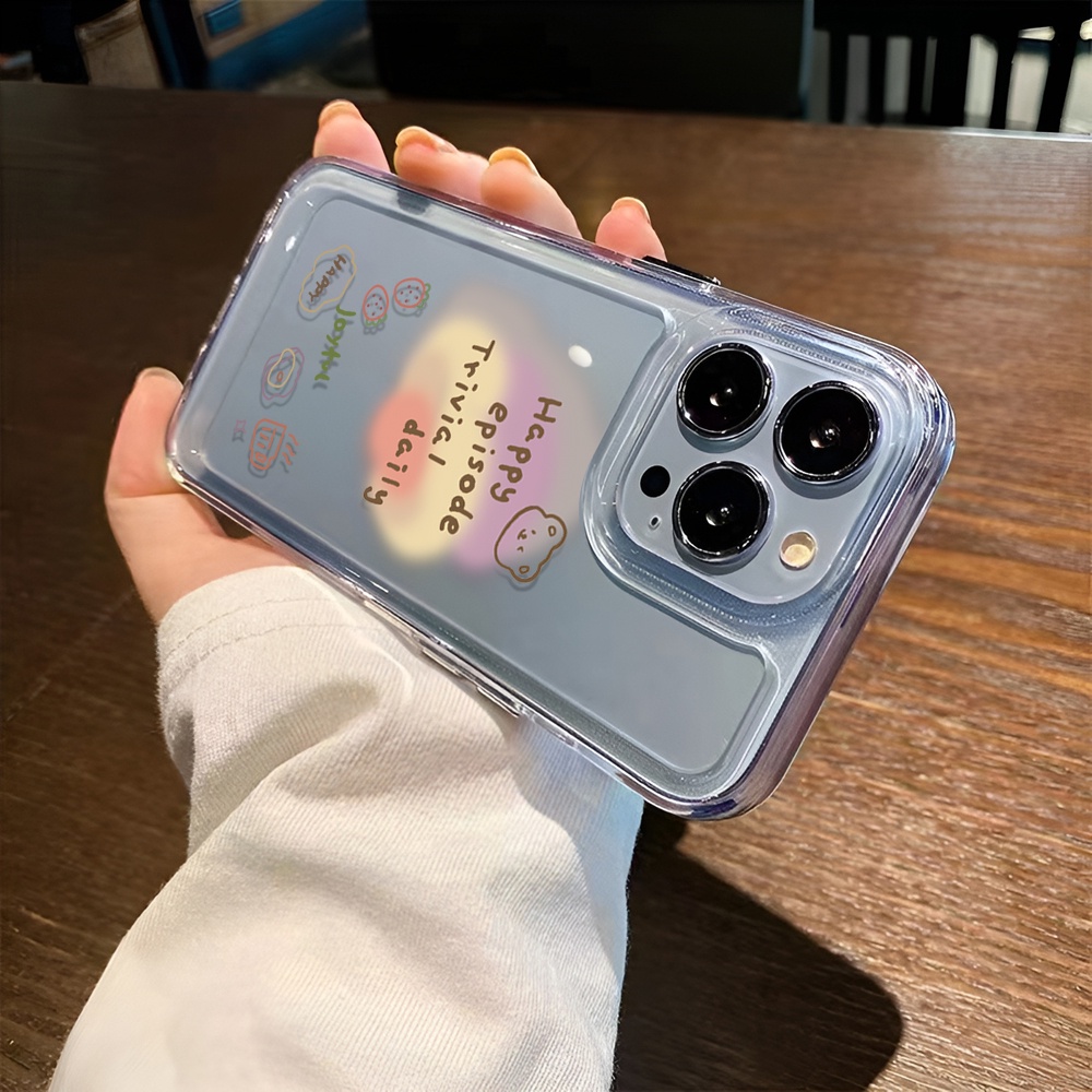 Ốp Điện Thoại Trong Suốt Họa Tiết Gấu Và Chữ Màu gradient Cho iphone 14ProMax 14Plus 13 11 12 7Plus X XR