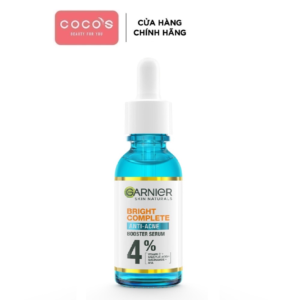 Dưỡng chất cho da dầu mụn Garnier Bright Complete Anti-Acnes Booster Serum 4% [Niacinamide, BHA, AHA, Vitamin C] 30ml