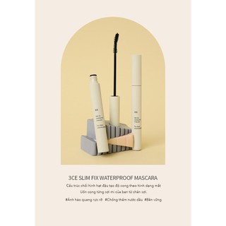 Mascara dày mi cong mi 3ce slim fix + super slim wateroof mascara