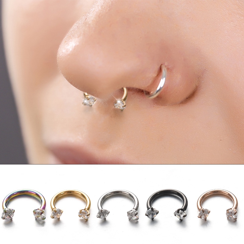 Khuyên Mũi / Khuyên Tai / Mũi Hình Chữ U Bằng Thép Không Gỉ Đính Đá Thời Trang