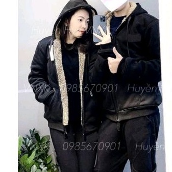 Bộ nỉ umi đen lót lông cừu unisex siêu ấm