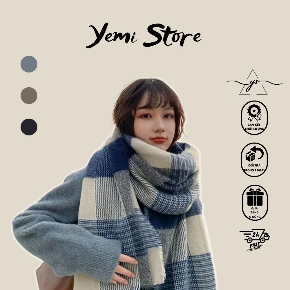 Khăn choàng cổ nam nữ kẻ caro xanh be ulzzang Hàn Quốc mềm mịn - Khăn quàng cổ Yemi - K06