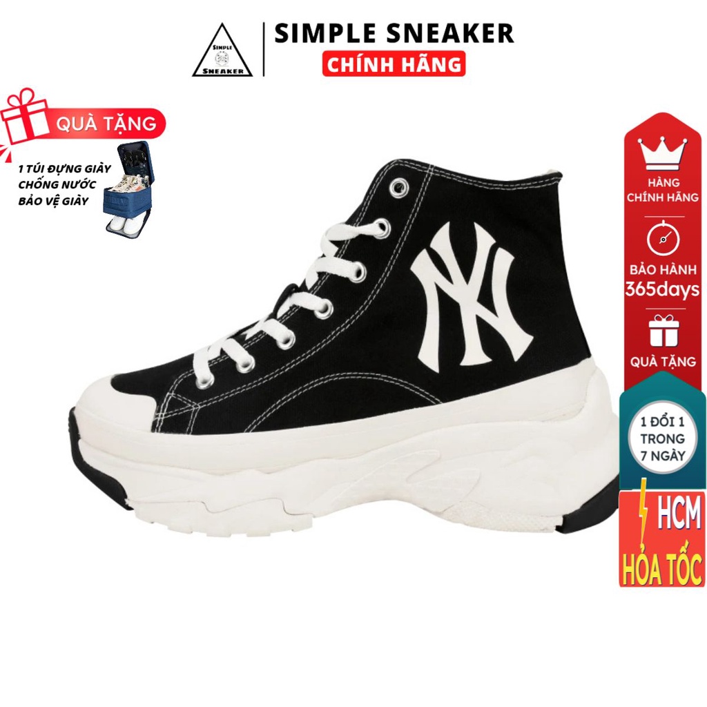 Giày MLB Chunky High Chính Hãng 🔴SIMPLE SNEAKER🔴 MLB Chunky High New York Yankees Black Màu Đen [32SHU1111-50L]