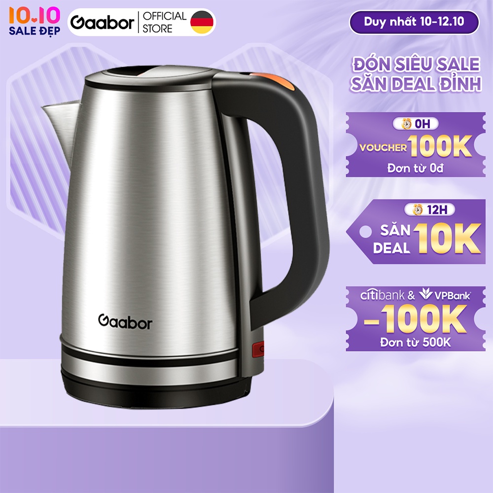 Bình đun siêu tốc inox GAABOR GK-S22G dung tích lớn 2.2L - 1500W - Thép không gỉ - Hàng chính hãng