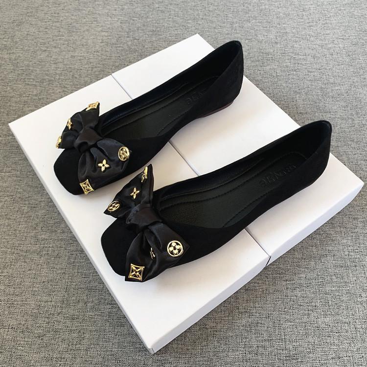 Giày Búp Bê Đế Mềm Mũi Vuông Thắt Nơ Thời Trang 2022 Cho Nữ Size 32-44