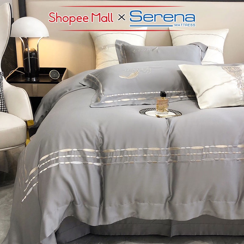 Bộ Chăn Ga Gối Nệm 5 Món Tencel 80s Cao Cấp SERENA MATTRESS Bộ Set Chăn Ga Gối Đệm Drap Trải Giường Đẹp Mát Sang Trọng