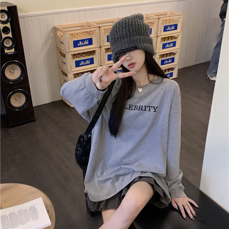 IELGY Áo Thun Tay Dài Dáng Rộng In Chữ Thời Trang Cho Nữ