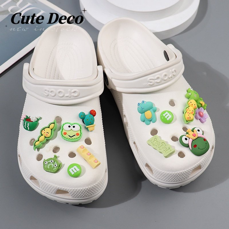 [Deco] Giày Crocs (1 Loại) Hạt Đậu Xanh / Xanh Lá / Đậu Xanh Hoạt Hình Dễ Thương Có Nút Charm DIY