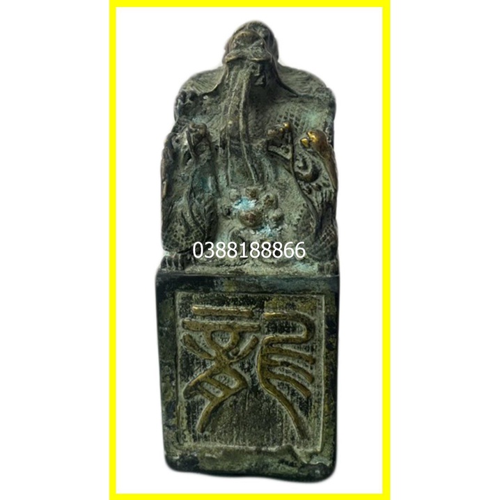 Ấn rồng trấn trạch bằng đồng hun xanh giả cổ cao 10cm,vật phẩm phong thủy bằng đồng