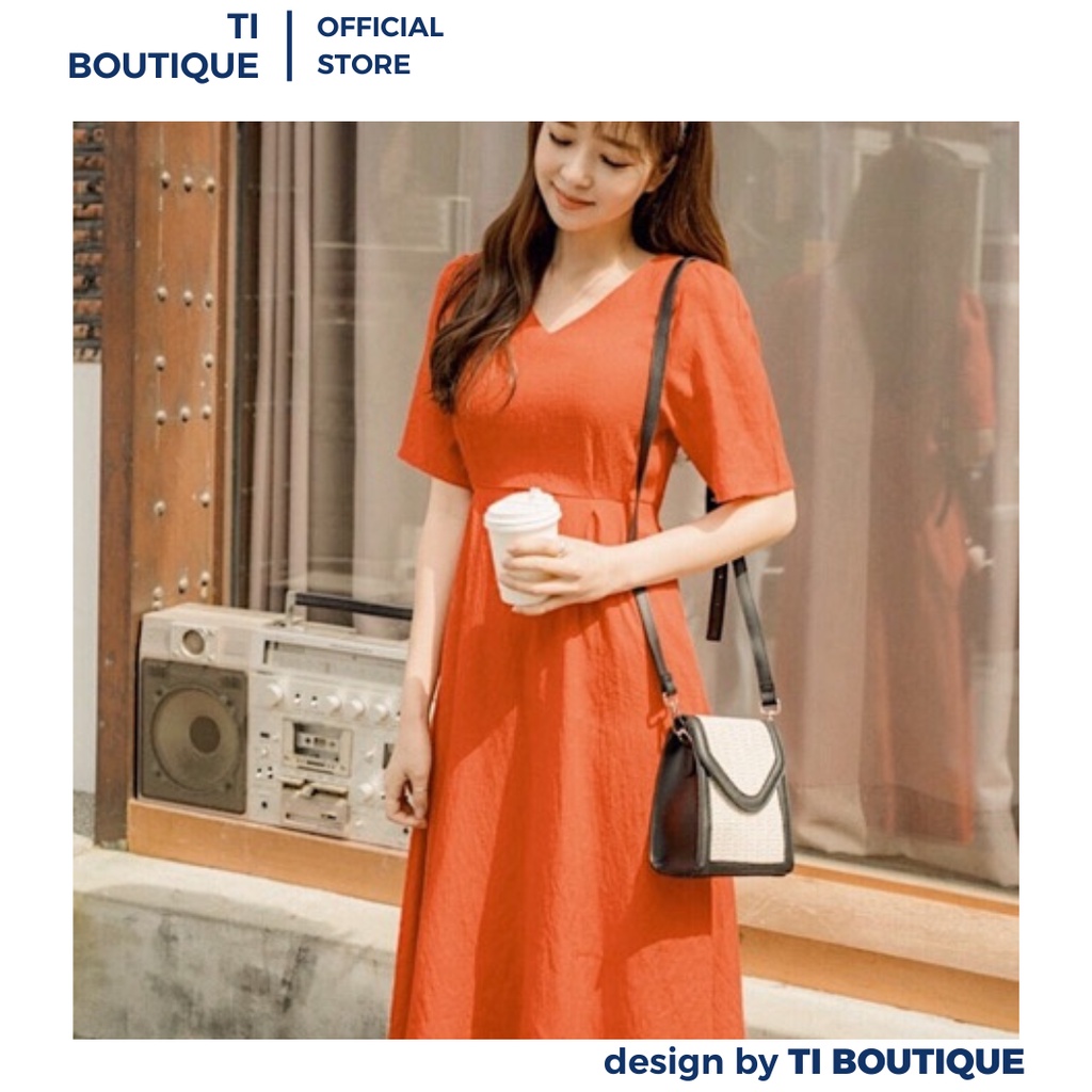 Đầm Dự Tiệc Cổ V Form Dài Thắt Nơ Eo Thanh Lịch, Váy Nữ Công Sở Tay Ngắn Form Xòe Dịu Dàng Trang Nhã