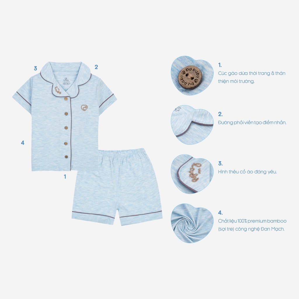 Bộ pyjamas ngắn tay sợi tre BU Baby mềm mướt, xinh xắn