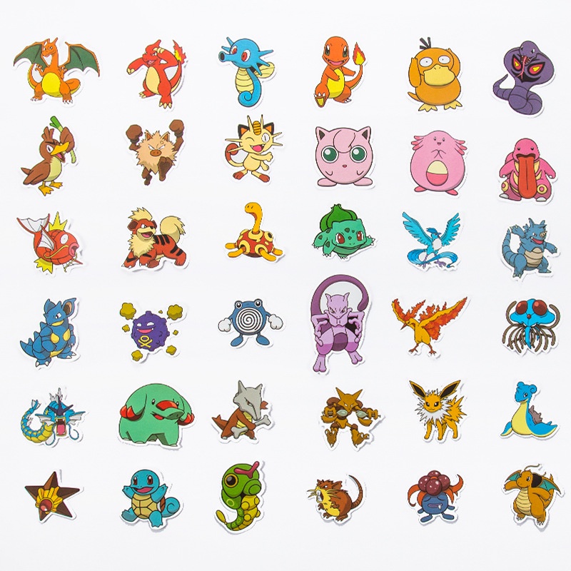Set 50 Miếng Dán Trang Trí Điện Thoại / Va Li / Xe Hơi Hình Pokemon graffiti Bằng PVC Chống Thấm Nước