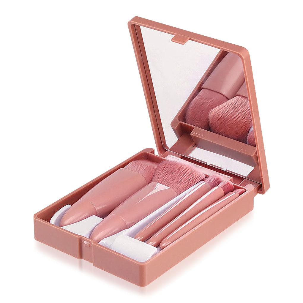 Bộ 5 Cọ Trang Điểm Sợi Nhựa Kèm Gương Trang Điểm Cho Người Mới Bắt Đầu