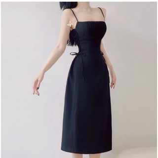 ĐẦM MIDI 2 DÂY XẾP NGỰC ĐAN DÂY EO