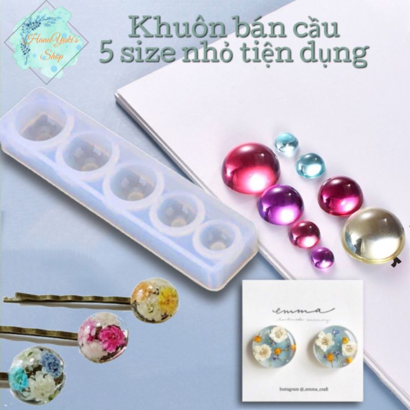 Khuôn bán cầu 5 size dùng làm trang sức sáng tạo trong resin, handmade...