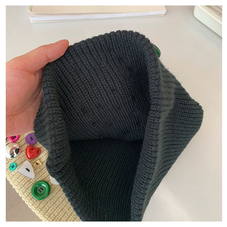 Mũ Len Dệt Kim Phối Nút Độc Đáo Thời Trang Thu Đông Cho Nữ