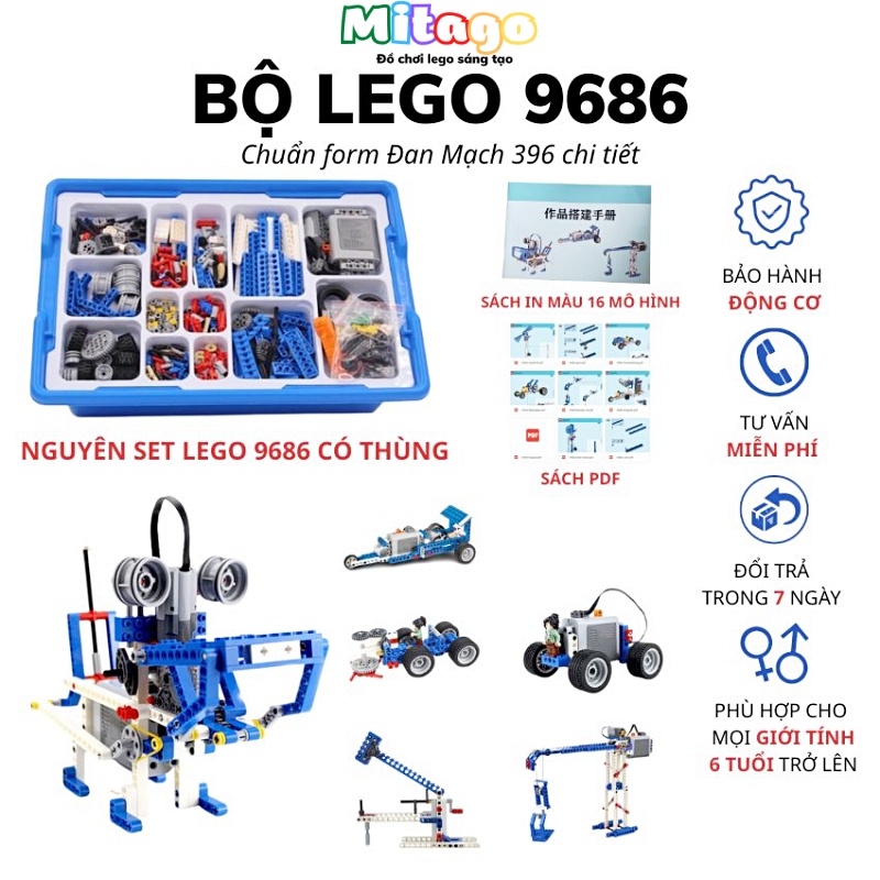 Đồ chơi lắp ráp trí tuệ Lego 9686 Có thùng chuyên dụng sách In màu 396PCS dòng education technic bảo hành 1 đổi 1