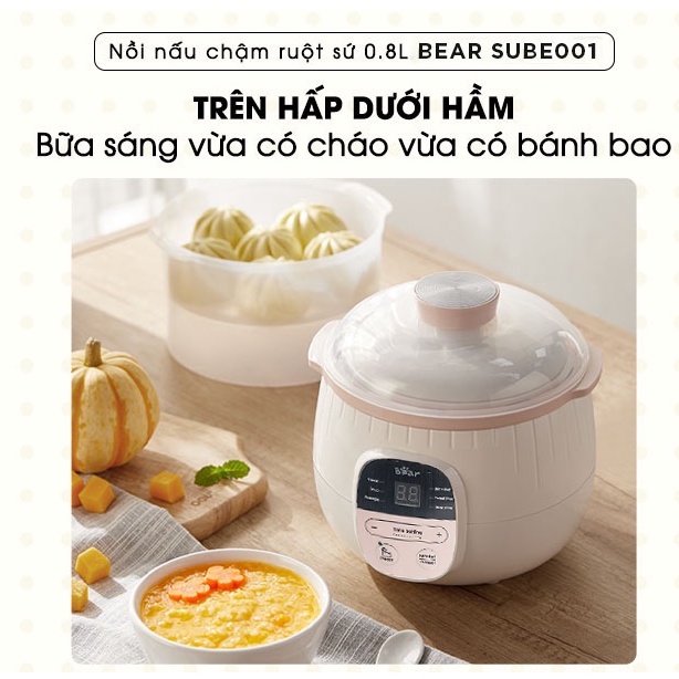 COMBO Nồi nấu cháo chậm cho bé 0.8L Bear + Máy xay thực phẩm trẻ em Bear. Model LLJ-C04J1. Bộ 3 cối xay tiện lợi