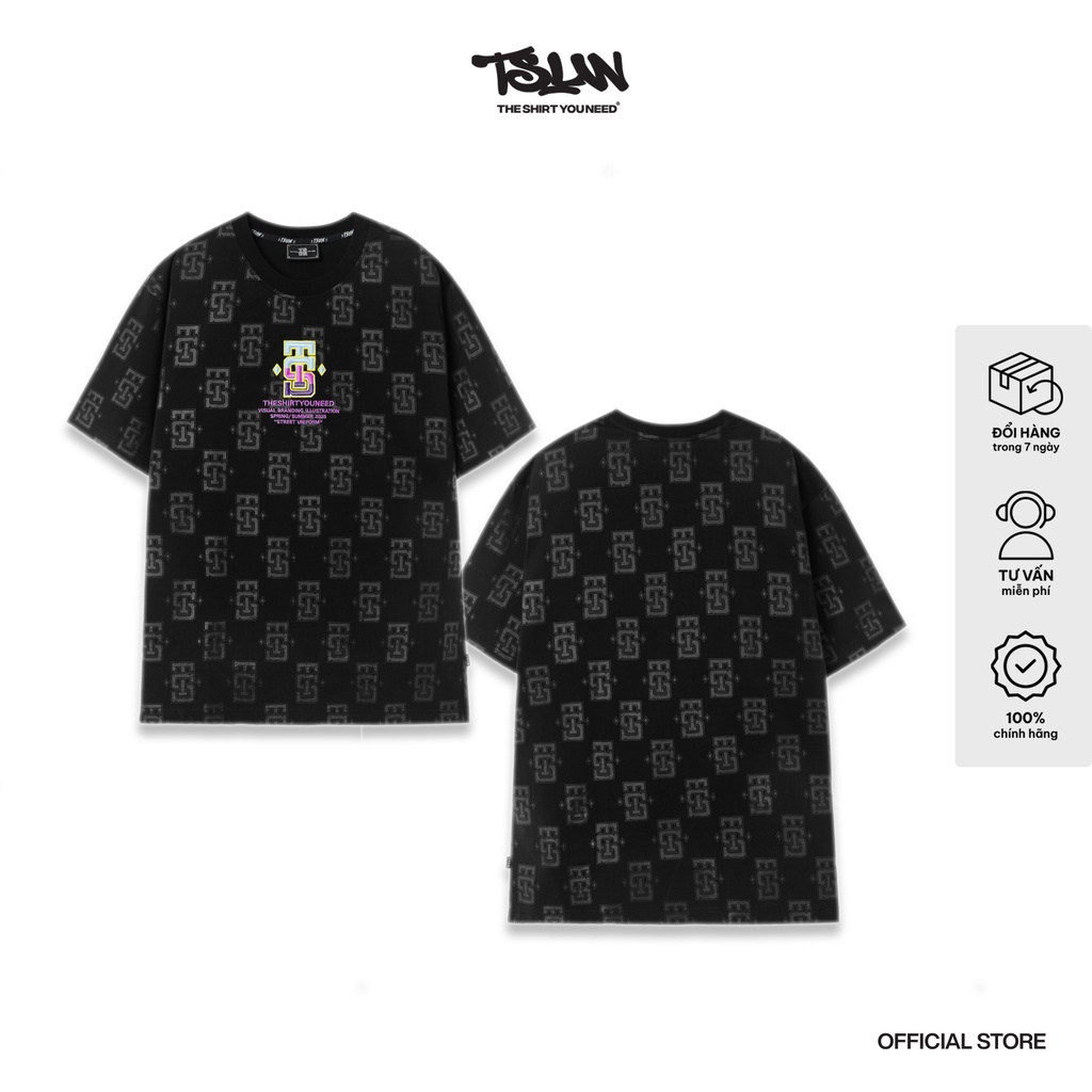 Áo Thun TSUN Monogram - Thêu - [UNISEX] - Đen - Họa Tiết In Chìm